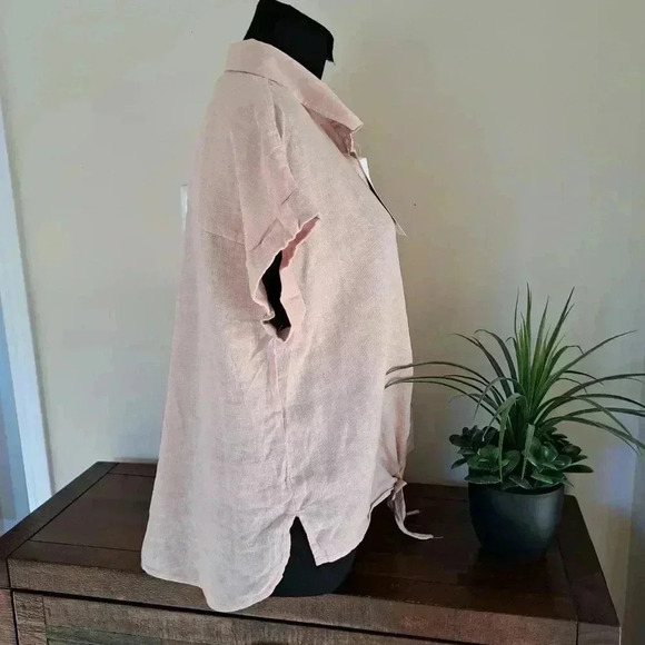NWT Jachs Girlfriend Short Sleeved Linen Blend Blouse Small Pink Lightweight Top - Picture 4 of 14